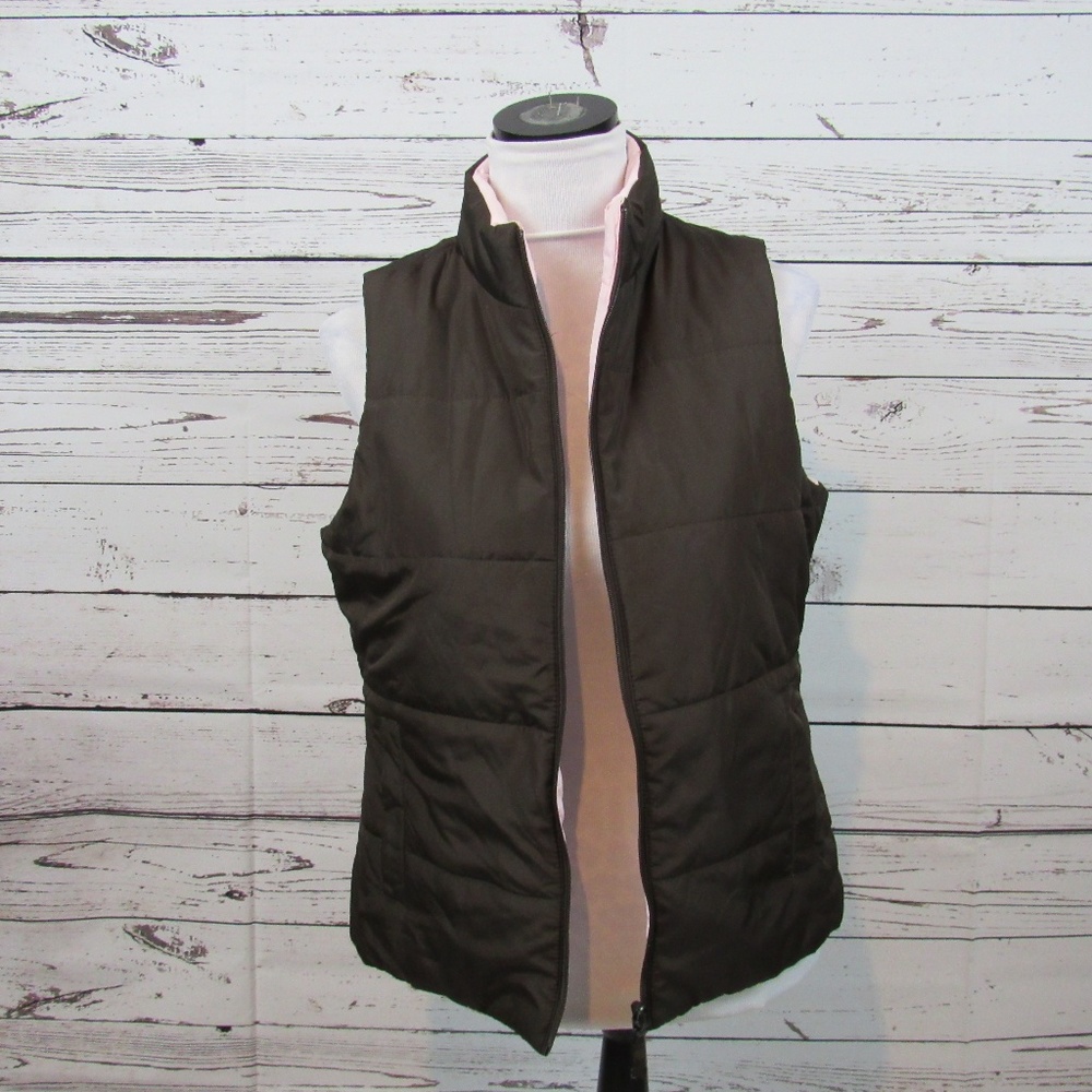 Merona girl's brown/pink reversible puffer vest